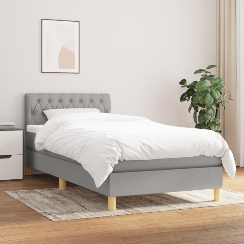 vidaXL Boxspringbett mit Matratze Hellgrau 90x200 cm Stoff vidaXL Boxspringbett mit Matratze Hellgrau 90x200 cm Stoff