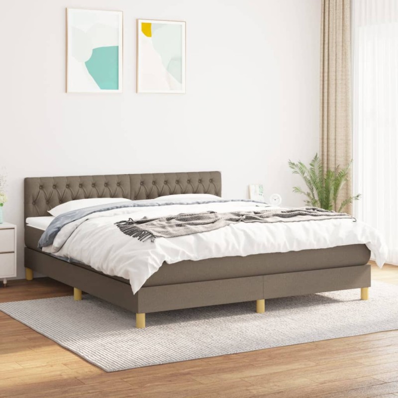 vidaXL Boxspringbett mit Matratze Taupe 180x200 cm Stoff vidaXL Boxspringbett mit Matratze Taupe 180x200 cm Stoff