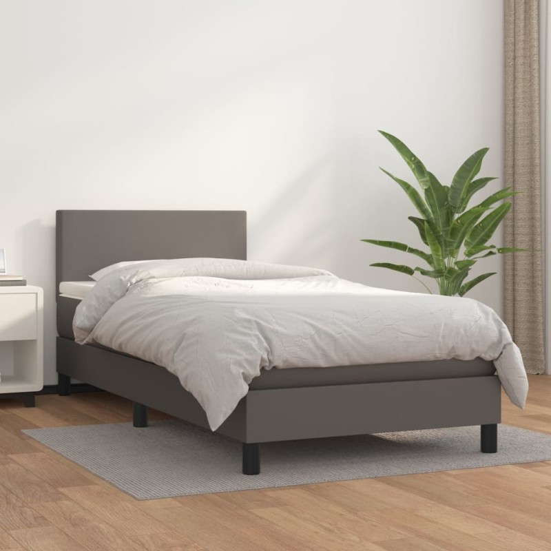 vidaXL Boxspringbett mit Matratze Grau 90x190 cm Kunstleder vidaXL Boxspringbett mit Matratze Grau 90x190 cm Kunstleder