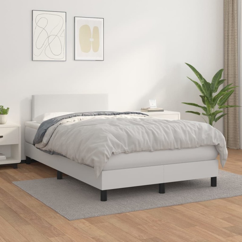 vidaXL Boxspringbett mit Matratze Weiß 120x200 cm Kunstleder vidaXL Boxspringbett mit Matratze Weiß 120x200 cm Kunstleder