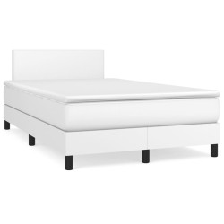 vidaXL Boxspringbett mit Matratze Weiß 120x200 cm Kunstleder