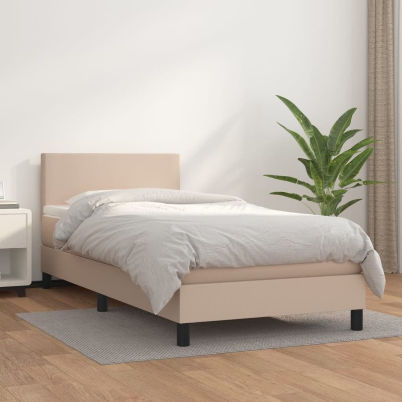 vidaXL Boxspringbett mit Matratze Cappuccino-Braun 90x200cm Kunstleder vidaXL Boxspringbett mit Matratze Cappuccino-Braun 90x200cm Kunstleder