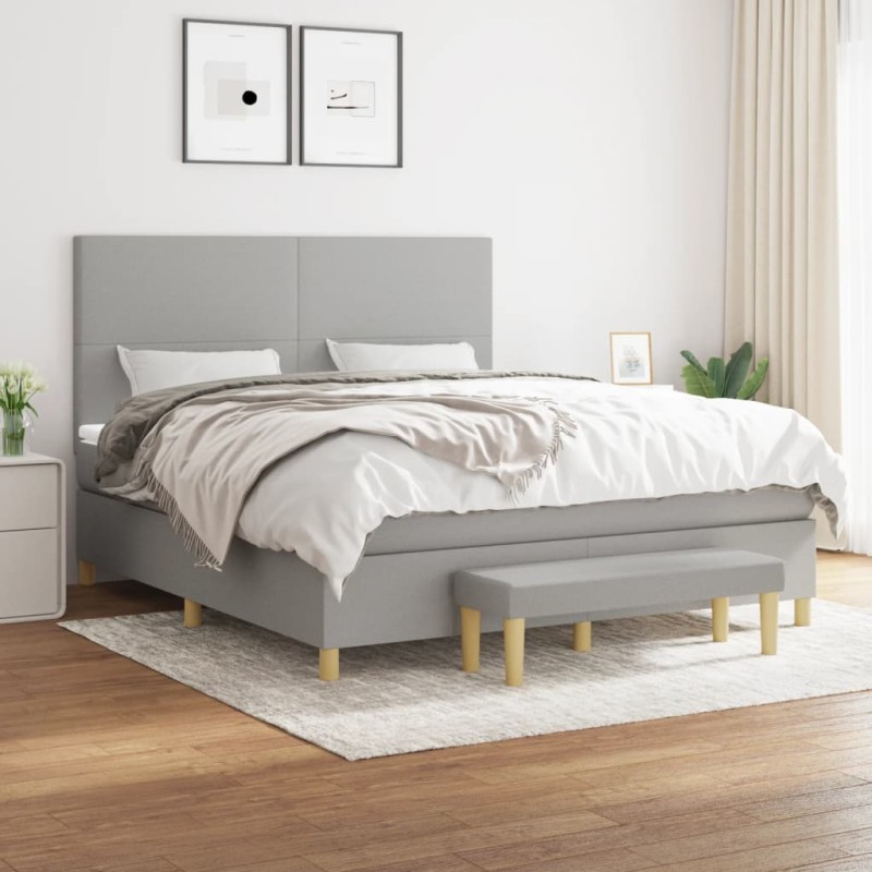 vidaXL Boxspringbett mit Matratze Hellgrau 180x200 cm Stoff vidaXL Boxspringbett mit Matratze Hellgrau 180x200 cm Stoff