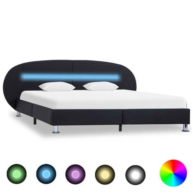 Bettgestell mit LED Schwarz Kunstleder 140x200 cm Bettgestell mit LED Schwarz Kunstleder 140x200 cm