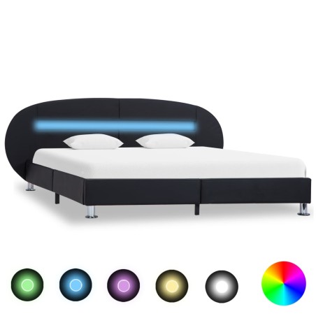 Bettgestell mit LED Schwarz Kunstleder 140x200 cm