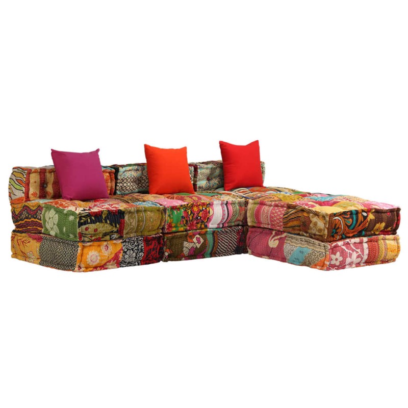vidaXL 3-Sitzer Modularer Pouf Patchwork Stoff vidaXL 3-Sitzer Modularer Pouf Patchwork Stoff