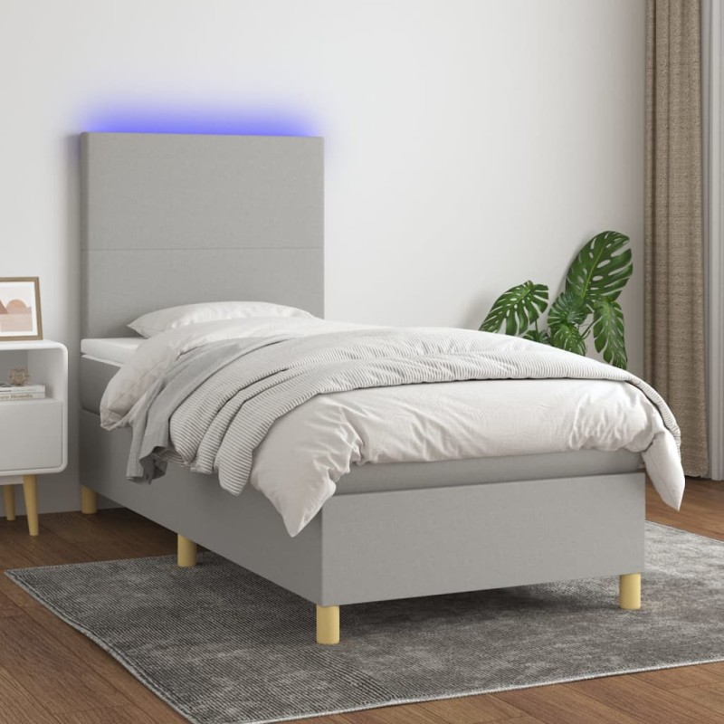 vidaXL Boxspringbett mit Matratze & LED Hellgrau 100x200 cm Stoff vidaXL Boxspringbett mit Matratze & LED Hellgrau 100x200 cm Stoff