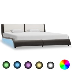 Bettgestell mit LED Grau und Weiß Kunstleder 180×200 cm