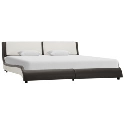 Bettgestell mit LED Grau und Weiß Kunstleder 180×200 cm