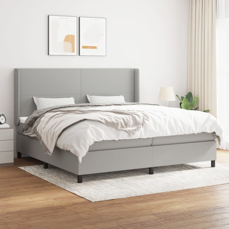 vidaXL Boxspringbett mit Matratze Hellgrau 200x200 cm Stoff vidaXL Boxspringbett mit Matratze Hellgrau 200x200 cm Stoff