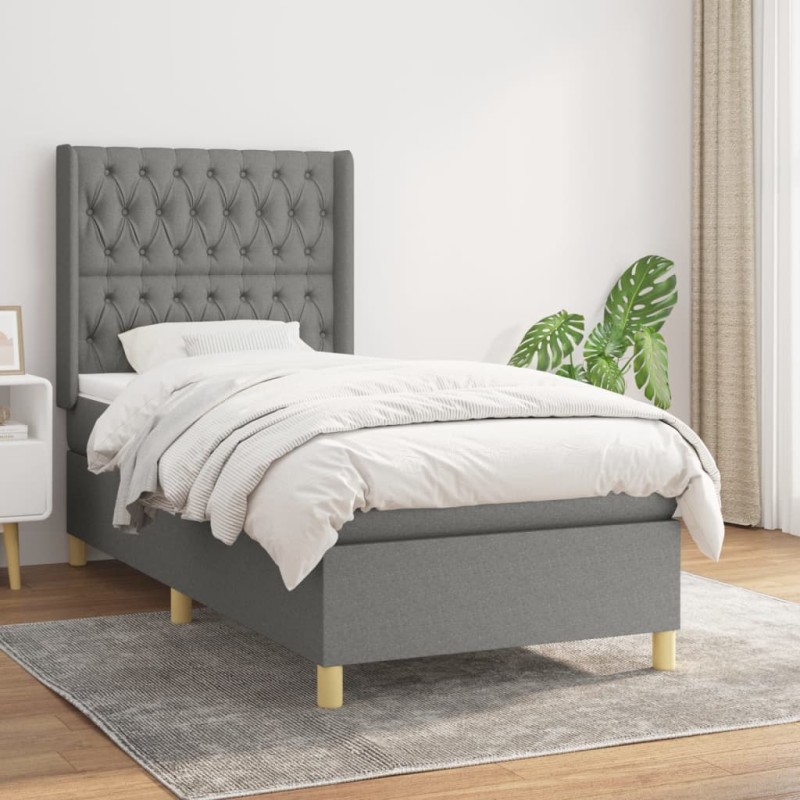 vidaXL Boxspringbett mit Matratze Dunkelgrau 100x200 cm Stoff vidaXL Boxspringbett mit Matratze Dunkelgrau 100x200 cm Stoff