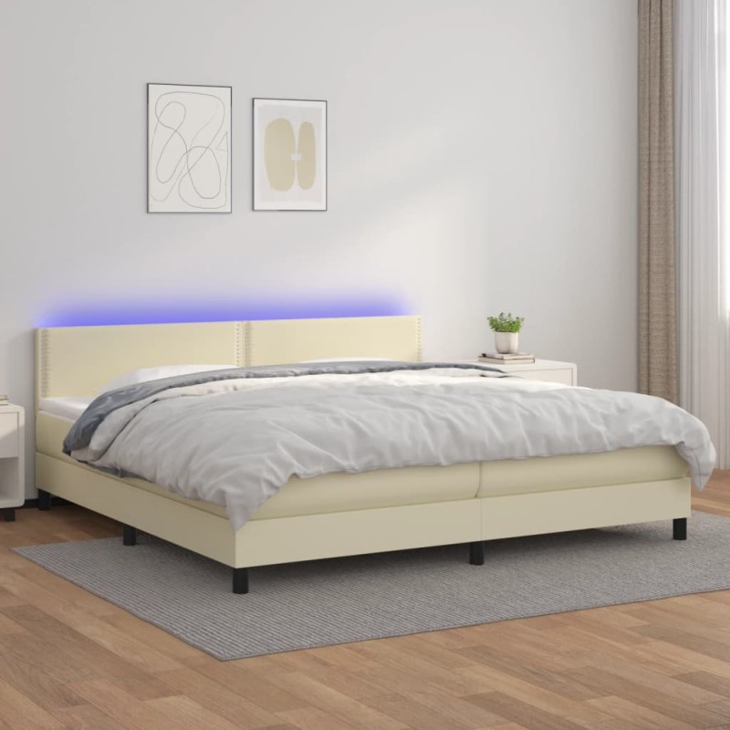 vidaXL Boxspringbett mit Matratze & LED Creme 200x200 cm Kunstleder vidaXL Boxspringbett mit Matratze & LED Creme 200x200 cm Kunstleder