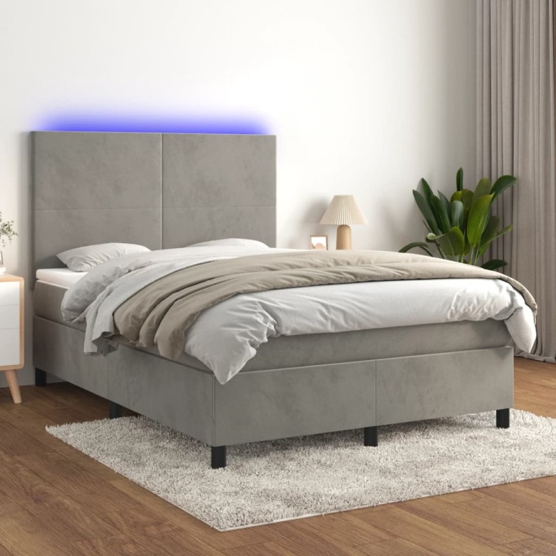 vidaXL Boxspringbett mit Matratze & LED Hellgrau 140x200 cm Samt vidaXL Boxspringbett mit Matratze & LED Hellgrau 140x200 cm Samt