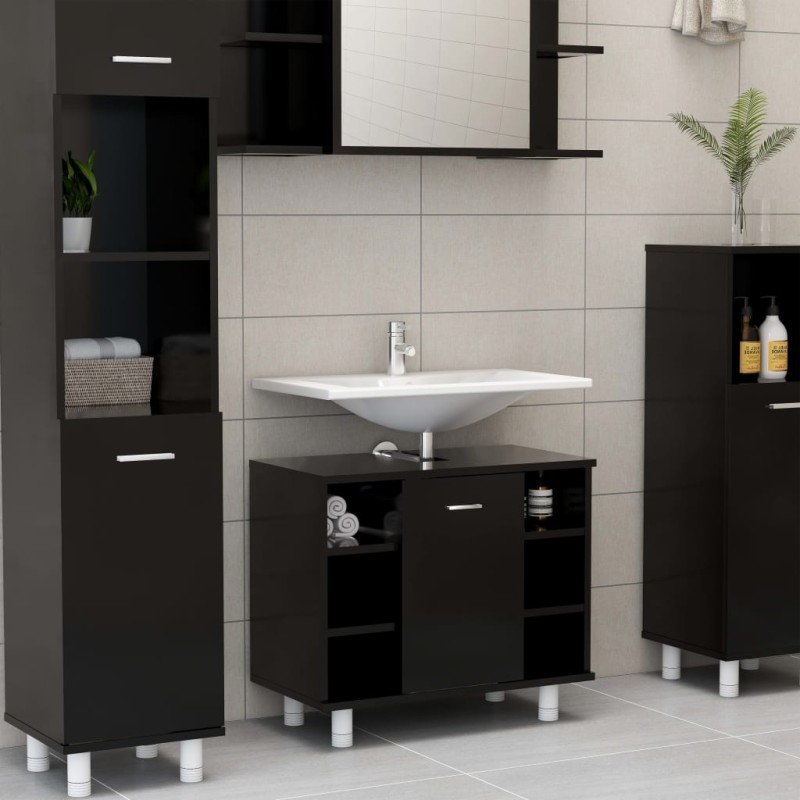 vidaXL Badezimmerschrank Schwarz 60x32x53,5 cm Holzwerkstoff vidaXL Badezimmerschrank Schwarz 60x32x53,5 cm Holzwerkstoff