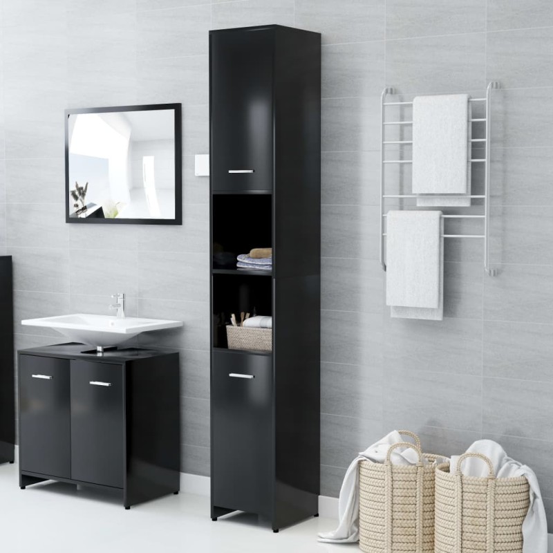 vidaXL Badezimmerschrank Schwarz 30x30x183,5 cm Holzwerkstoff vidaXL Badezimmerschrank Schwarz 30x30x183,5 cm Holzwerkstoff