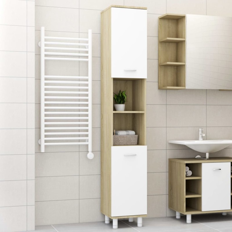 vidaXL Badezimmerschrank Weiß Sonoma-Eiche 30x30x179 cm Holzwerkstoff vidaXL Badezimmerschrank Weiß Sonoma-Eiche 30x30x179 cm Holzwerkstoff