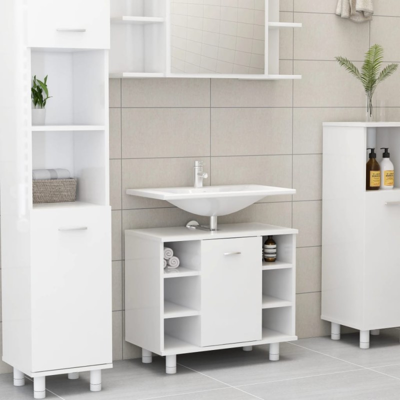 vidaXL Badezimmerschrank Hochglanz-Weiß 60x32x53,5 cm Holzwerkstoff vidaXL Badezimmerschrank Hochglanz-Weiß 60x32x53,5 cm Holzwerkstoff