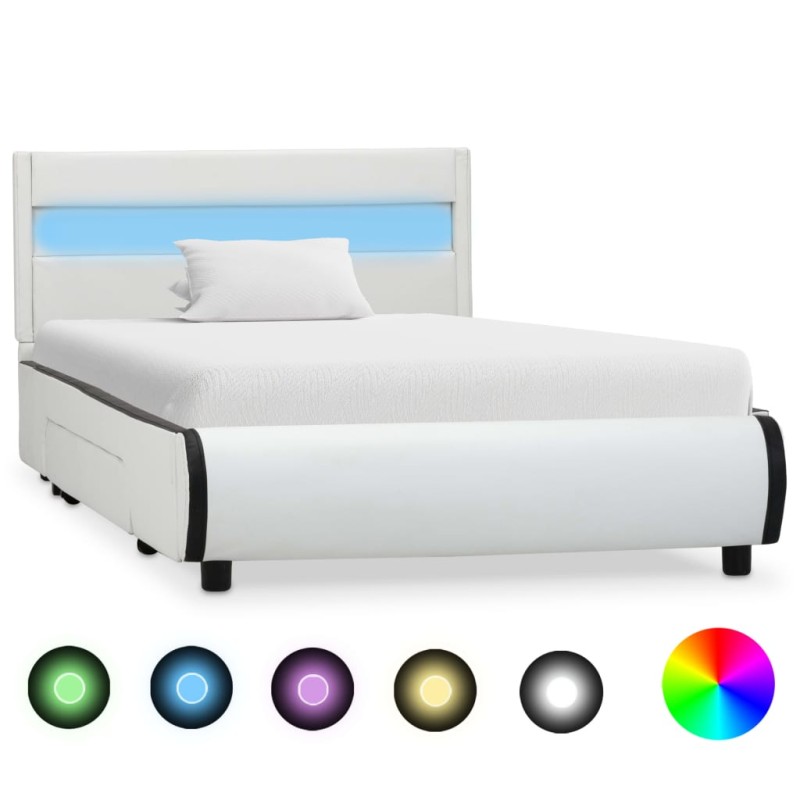 vidaXL LED-Bettgestell Weiß Kunstleder 100x200 cm vidaXL LED-Bettgestell Weiß Kunstleder 100x200 cm