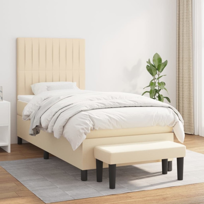 vidaXL Boxspringbett mit Matratze Creme 90x200 cm Stoff vidaXL Boxspringbett mit Matratze Creme 90x200 cm Stoff