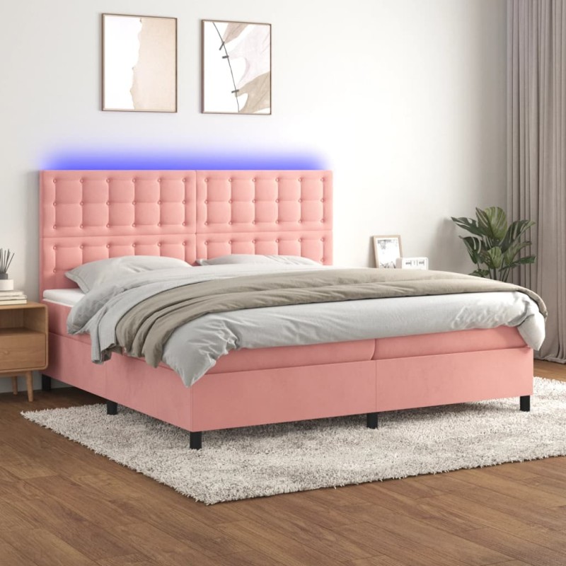 vidaXL Boxspringbett mit Matratze & LED Rosa 200x200 cm Samt vidaXL Boxspringbett mit Matratze & LED Rosa 200x200 cm Samt