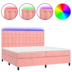 vidaXL Boxspringbett mit Matratze & LED Rosa 200x200 cm Samt