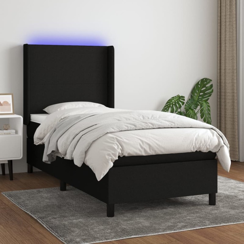 vidaXL Boxspringbett mit Matratze & LED Schwarz 90x190 cm Stoff vidaXL Boxspringbett mit Matratze & LED Schwarz 90x190 cm Stoff