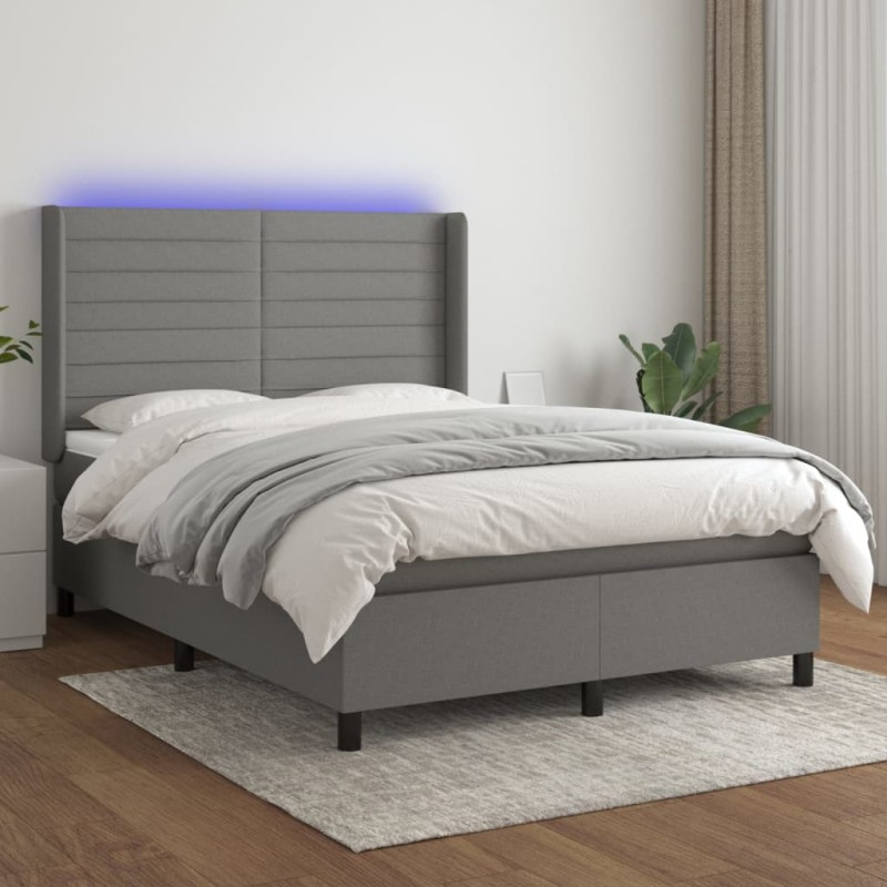 vidaXL Boxspringbett mit Matratze & LED Dunkelgrau 140x190 cm Stoff vidaXL Boxspringbett mit Matratze & LED Dunkelgrau 140x190 cm Stoff