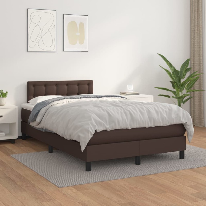 vidaXL Boxspringbett mit Matratze Braun 120x200 cm Kunstleder vidaXL Boxspringbett mit Matratze Braun 120x200 cm Kunstleder