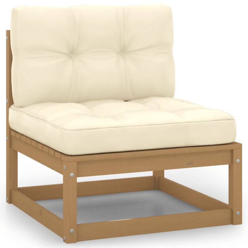 Garten-Mittelsofa mit Creme Kissen Massivholz Kiefer Garten-Mittelsofa mit Creme Kissen Massivholz Kiefer