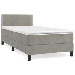 vidaXL Boxspringbett mit Matratze Hellgrau 90x190 cm Samt
