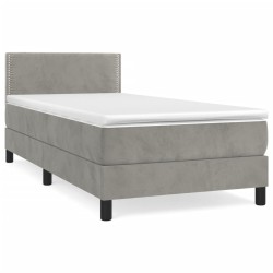 vidaXL Boxspringbett mit Matratze Hellgrau 100x200 cm Samt