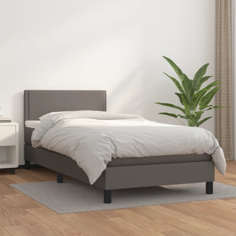 vidaXL Boxspringbett mit Matratze Grau 90x200 cm Kunstleder vidaXL Boxspringbett mit Matratze Grau 90x200 cm Kunstleder