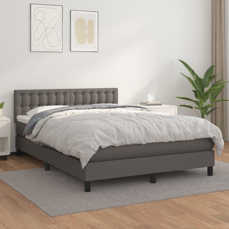 vidaXL Boxspringbett mit Matratze Grau 140x200 cm Kunstleder vidaXL Boxspringbett mit Matratze Grau 140x200 cm Kunstleder