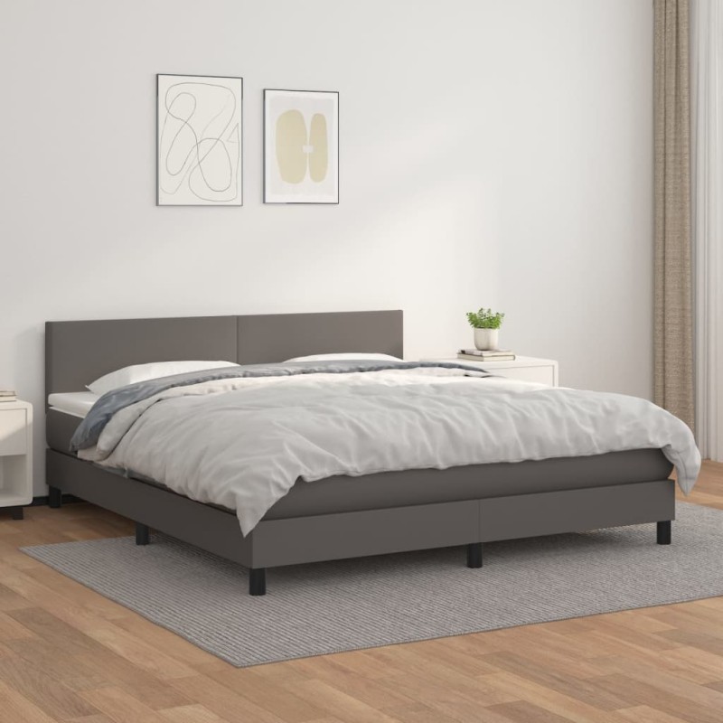 vidaXL Boxspringbett mit Matratze Grau 160x200 cm Kunstleder vidaXL Boxspringbett mit Matratze Grau 160x200 cm Kunstleder