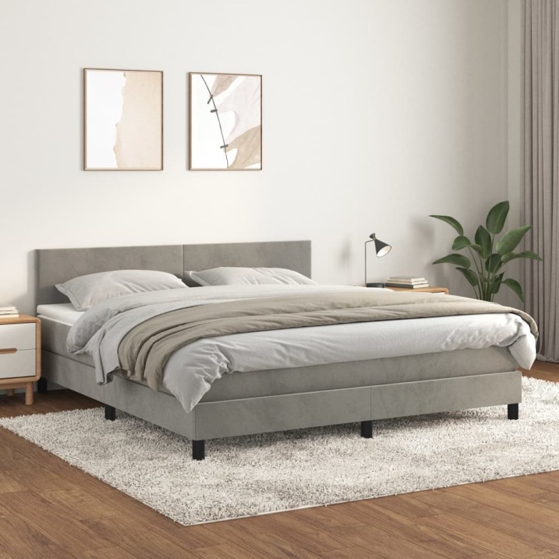 vidaXL Boxspringbett mit Matratze Hellgrau 180x200 cm Samt vidaXL Boxspringbett mit Matratze Hellgrau 180x200 cm Samt