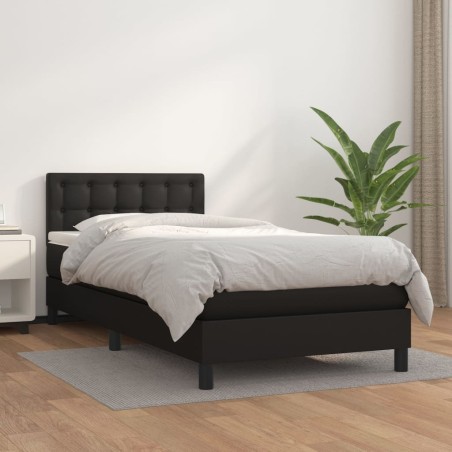 vidaXL Boxspringbett mit Matratze Schwarz 90x190 cm Kunstleder