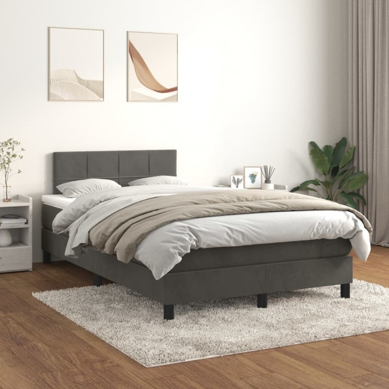 vidaXL Boxspringbett mit Matratze Dunkelgrau 120x200 cm Samt vidaXL Boxspringbett mit Matratze Dunkelgrau 120x200 cm Samt