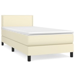 vidaXL Boxspringbett mit Matratze Creme 90x200 cm Kunstleder