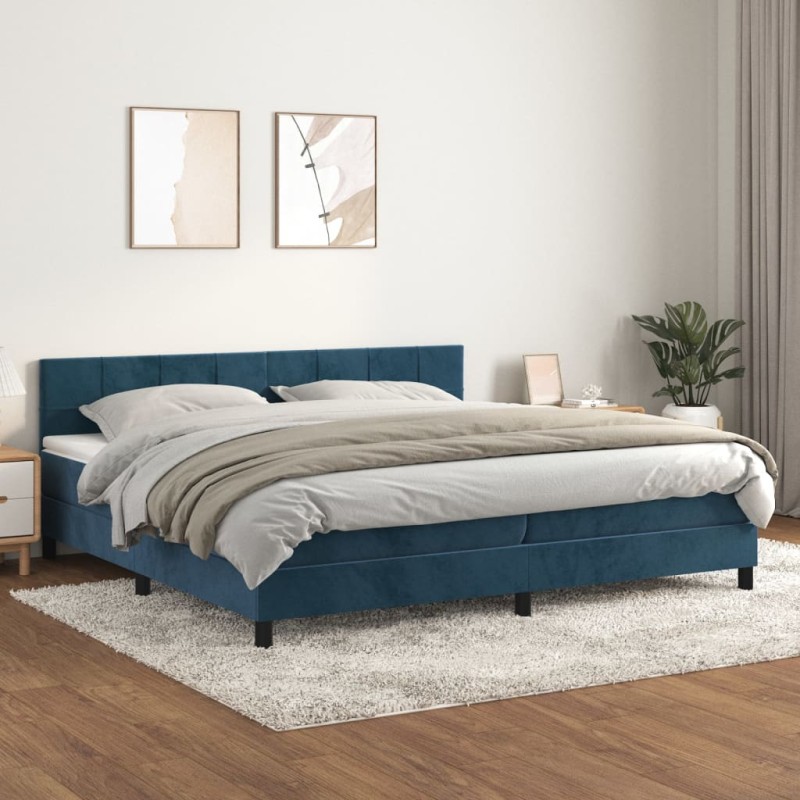 vidaXL Boxspringbett mit Matratze Dunkelblau 200x200 cm Samt vidaXL Boxspringbett mit Matratze Dunkelblau 200x200 cm Samt