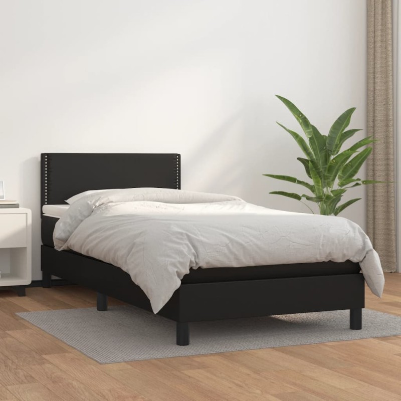 vidaXL Boxspringbett mit Matratze Schwarz 90x200 cm Kunstleder vidaXL Boxspringbett mit Matratze Schwarz 90x200 cm Kunstleder