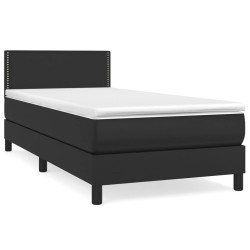 vidaXL Boxspringbett mit Matratze Schwarz 90x200 cm Kunstleder