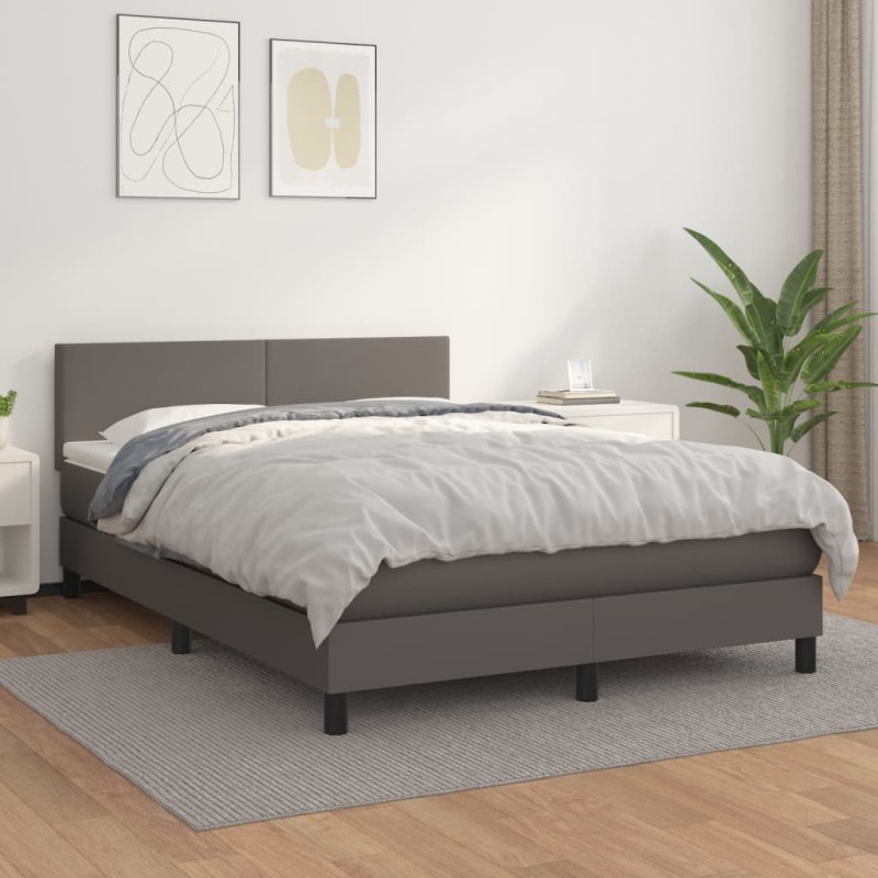 vidaXL Boxspringbett mit Matratze Grau 140x190 cm Kunstleder vidaXL Boxspringbett mit Matratze Grau 140x190 cm Kunstleder