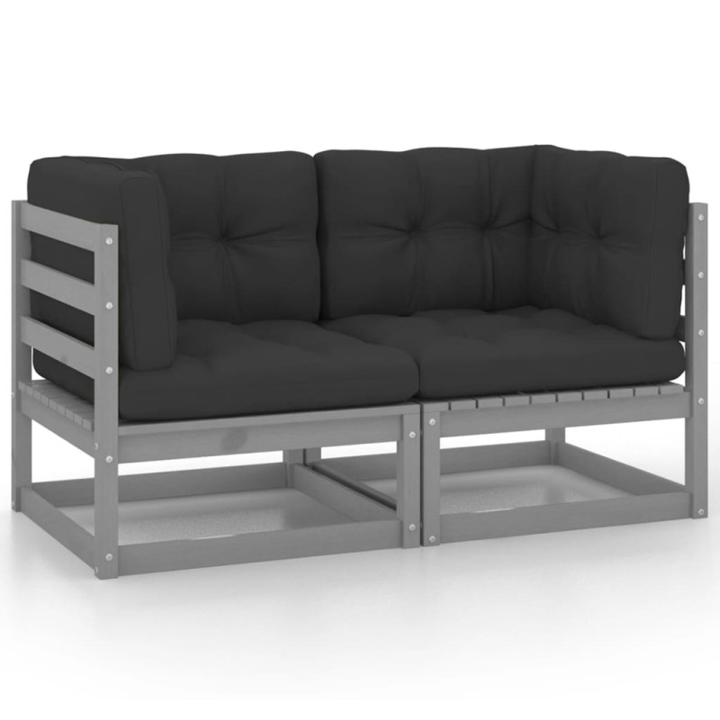 Gartensofa 2-Sitzer mit Kissen Grau Kiefer Massivholz Gartensofa 2-Sitzer mit Kissen Grau Kiefer Massivholz