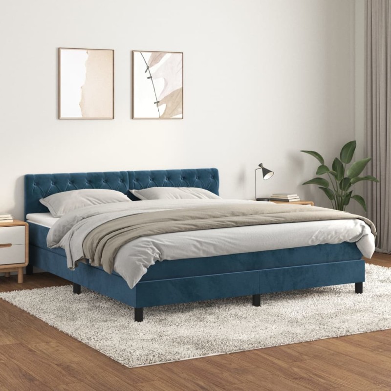 vidaXL Boxspringbett mit Matratze Dunkelblau 160x200 cm Samt vidaXL Boxspringbett mit Matratze Dunkelblau 160x200 cm Samt
