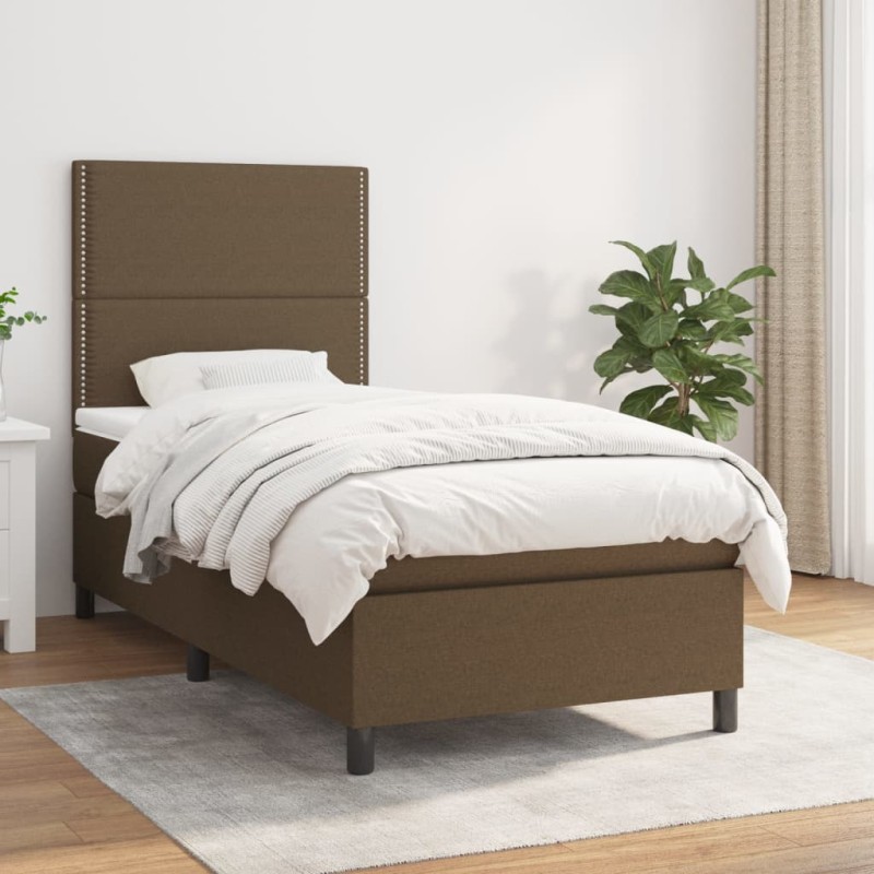 vidaXL Boxspringbett mit Matratze Dunkelbraun 100x200 cm Stoff vidaXL Boxspringbett mit Matratze Dunkelbraun 100x200 cm Stoff