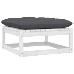 Garten-Fußhocker mit Kissen Weiß Kiefer Massivholz