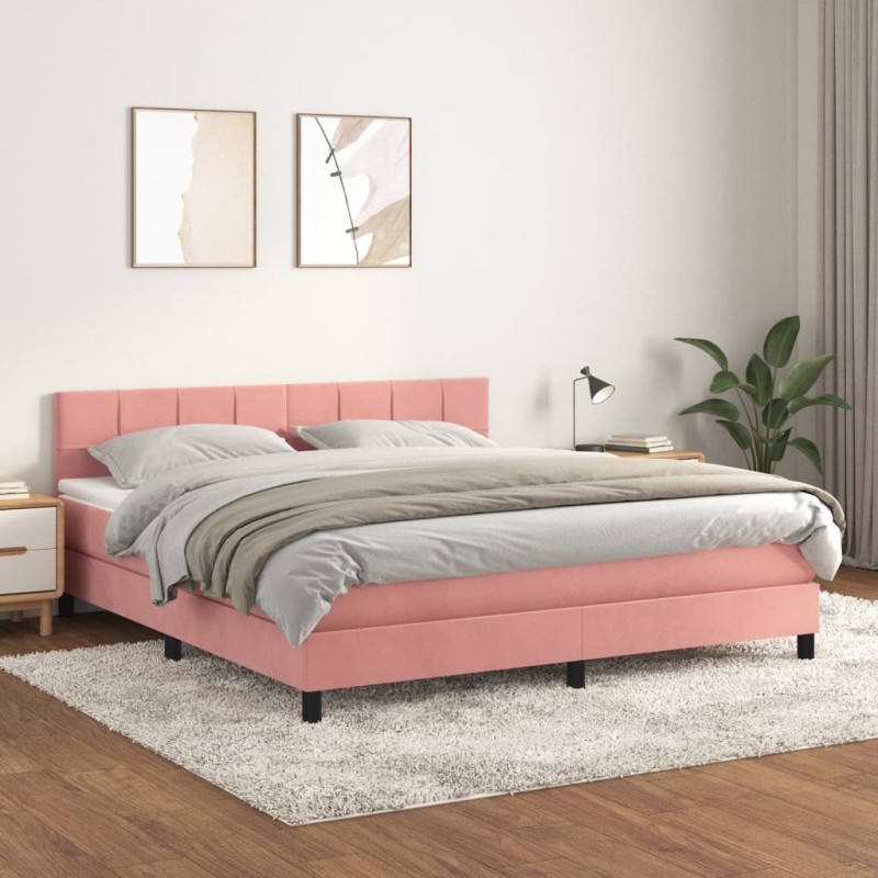 vidaXL Boxspringbett mit Matratze Rosa 180x200 cm Samt vidaXL Boxspringbett mit Matratze Rosa 180x200 cm Samt
