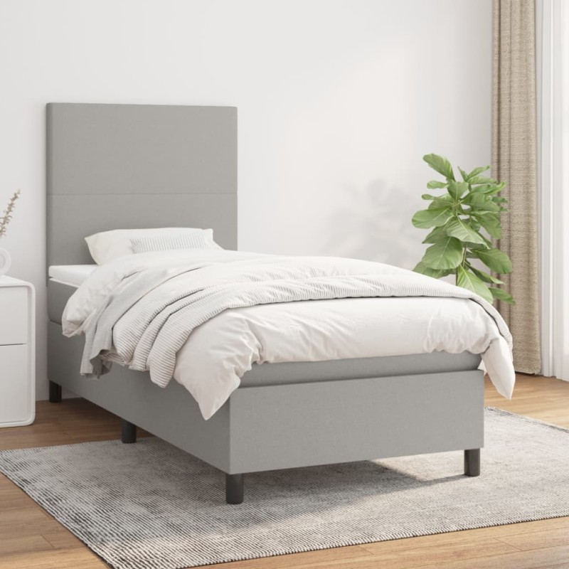 vidaXL Boxspringbett mit Matratze Hellgrau 100x200 cm Stoff vidaXL Boxspringbett mit Matratze Hellgrau 100x200 cm Stoff