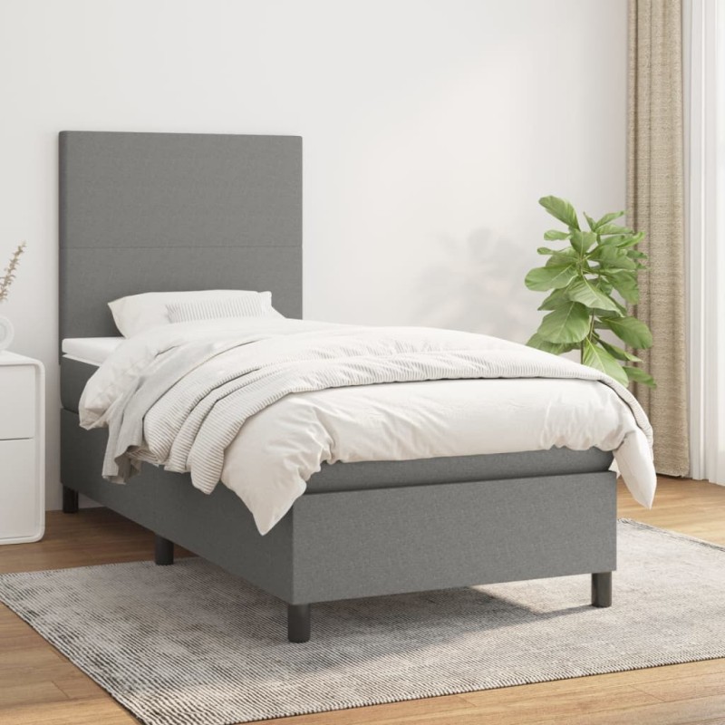vidaXL Boxspringbett mit Matratze Dunkelgrau 90x200 cm Stoff vidaXL Boxspringbett mit Matratze Dunkelgrau 90x200 cm Stoff