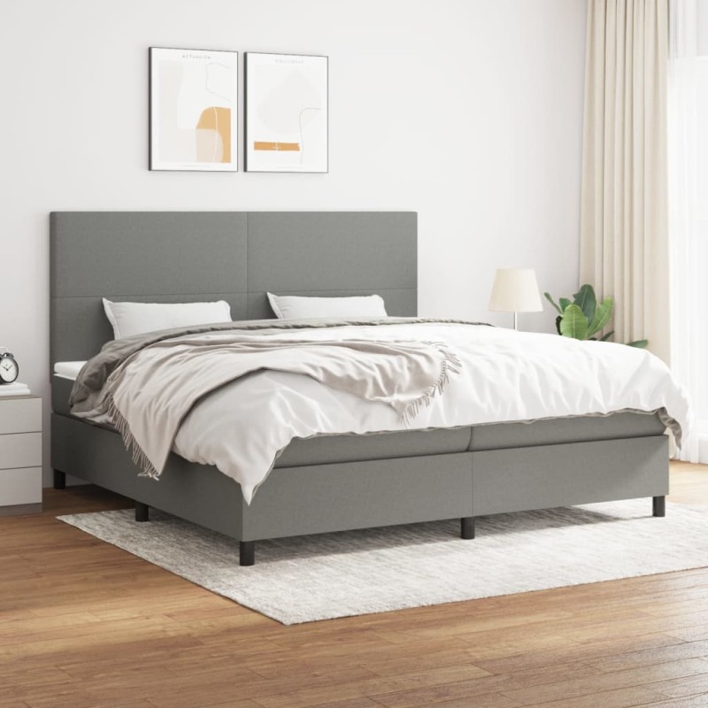 vidaXL Boxspringbett mit Matratze Dunkelgrau 200x200 cm Stoff vidaXL Boxspringbett mit Matratze Dunkelgrau 200x200 cm Stoff